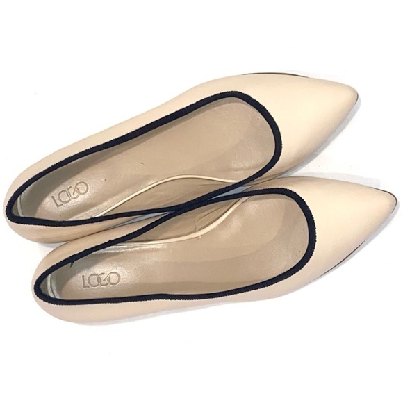 LOGO by Lori Goldstein Pointed Toe Ballerina Flats Cream Black Trim Size 10 - Picture 4 of 8
